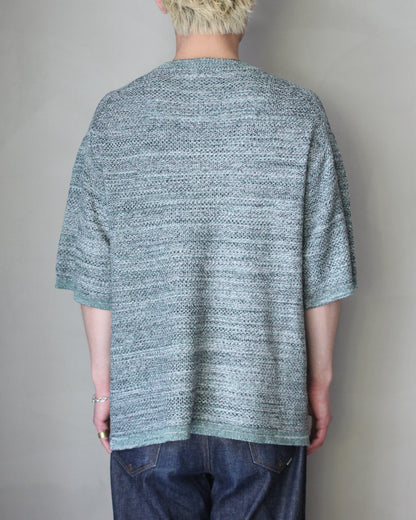 ULTERIOR/L/C TUCK STITCH KNIT TEE "MELANGE GREEN"