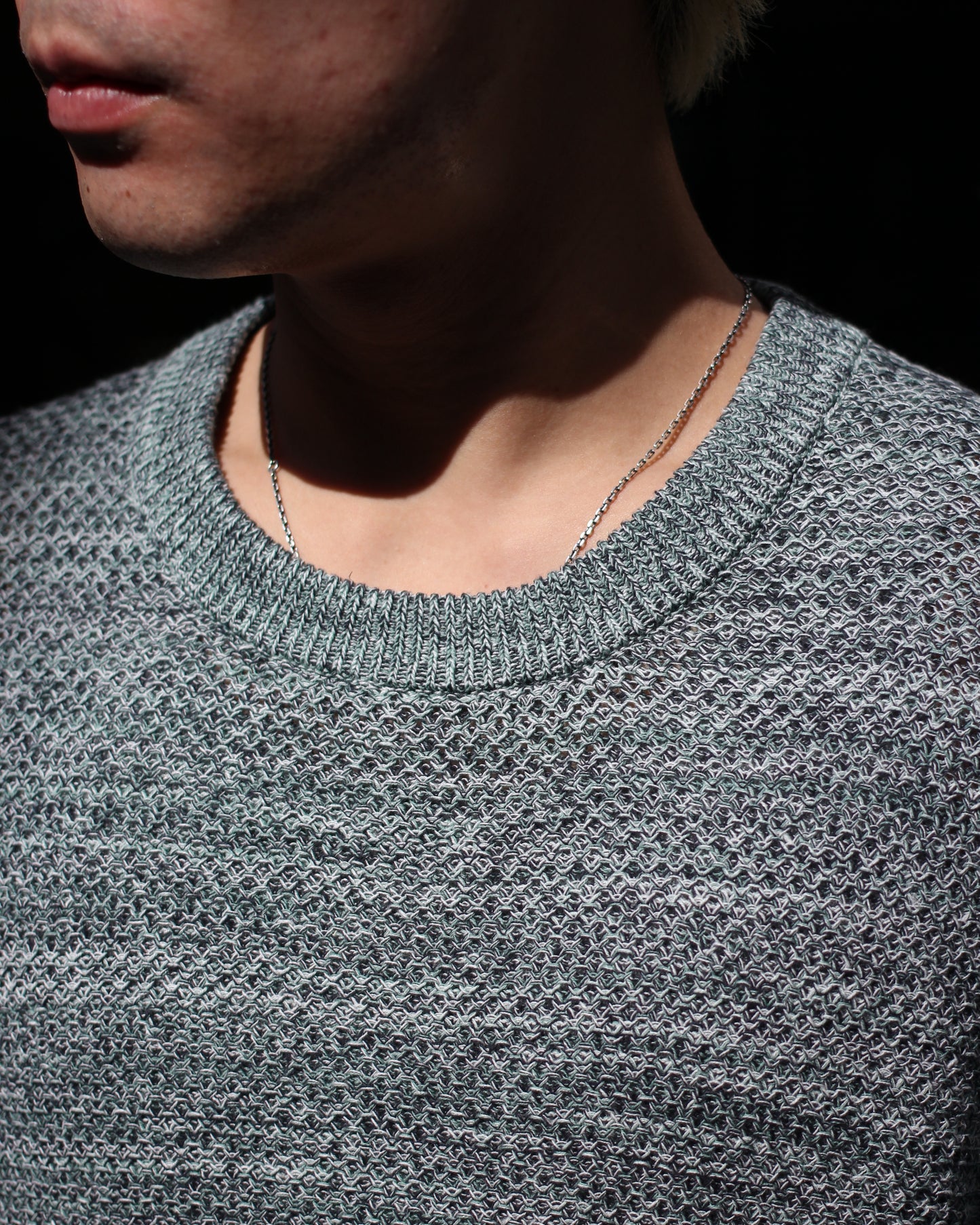 ULTERIOR/L/C TUCK STITCH KNIT TEE "MELANGE GREEN"