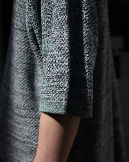 ULTERIOR/L/C TUCK STITCH KNIT TEE "MELANGE GREEN"