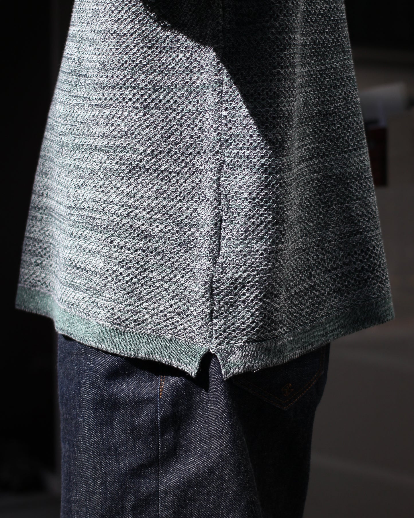 ULTERIOR/L/C TUCK STITCH KNIT TEE "MELANGE GREEN"