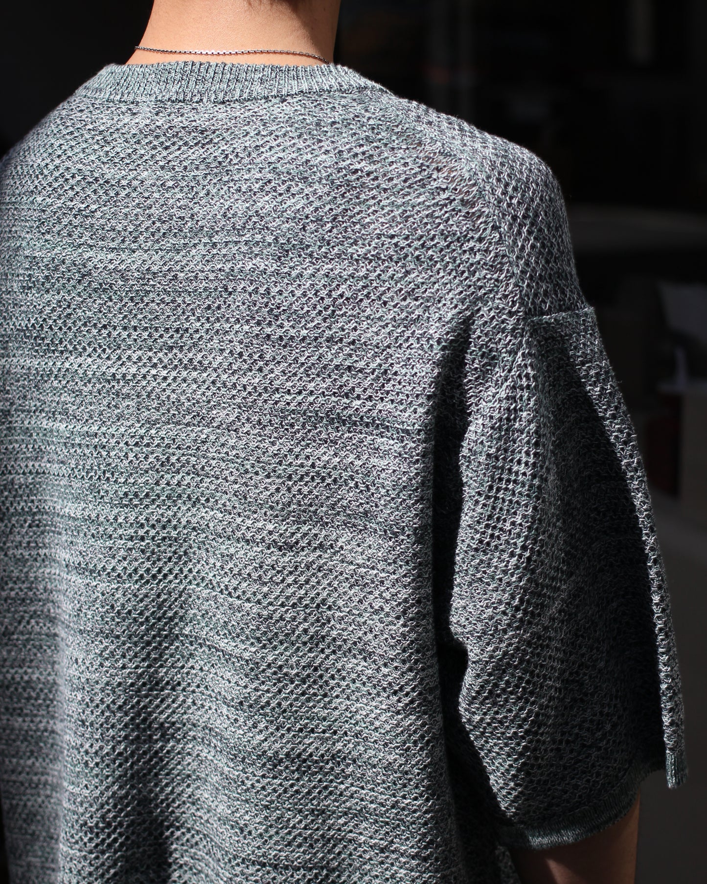 ULTERIOR/L/C TUCK STITCH KNIT TEE "MELANGE GREEN"