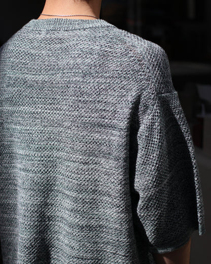 ULTERIOR/L/C TUCK STITCH KNIT TEE "MELANGE GREEN"
