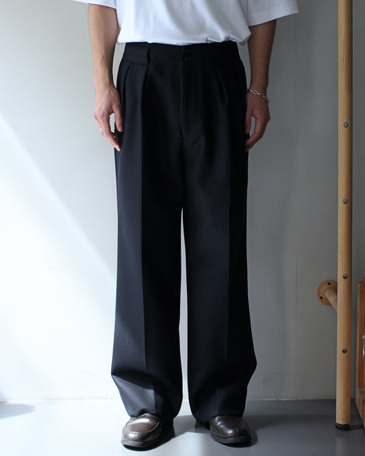ULTERIOR / SUPER FINE LIGHT MELTON TUCKED TROUSERS "BLACK"