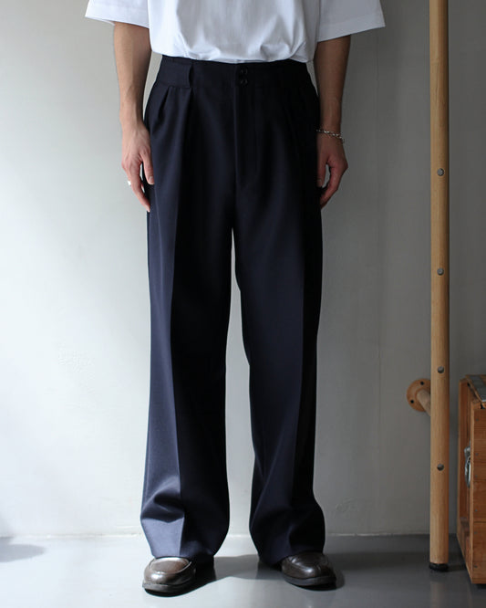 ULTERIOR / SUPER FINE LIGHT MELTON TUCKED TROUSERS "DEEP NAVY"