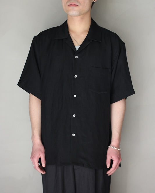 ssstein/VIS/LI BRIGHT TWILL OPEN COLLAR SS SHIRT "BLACK"