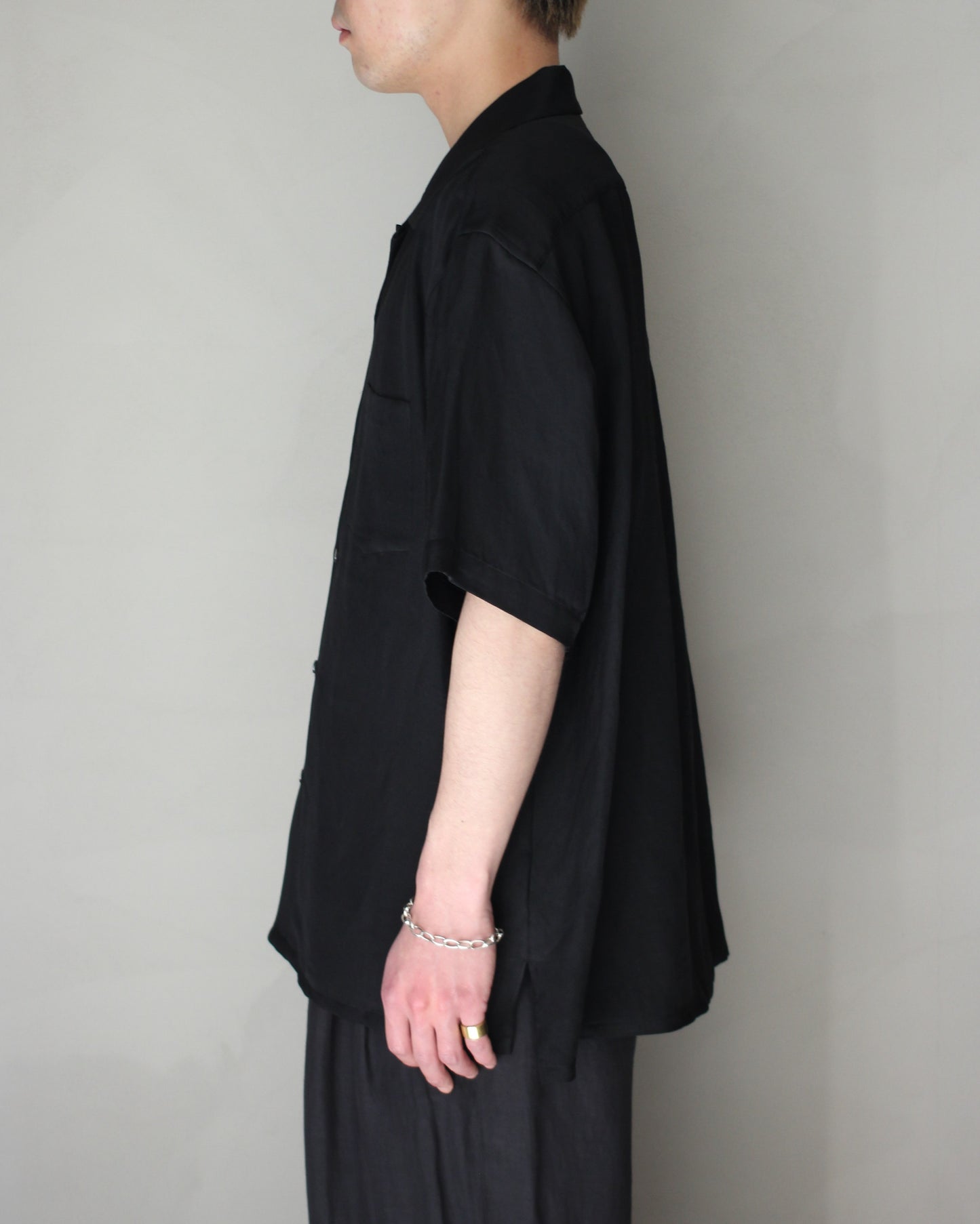 ssstein/VIS/LI BRIGHT TWILL OPEN COLLAR SS SHIRT "BLACK"