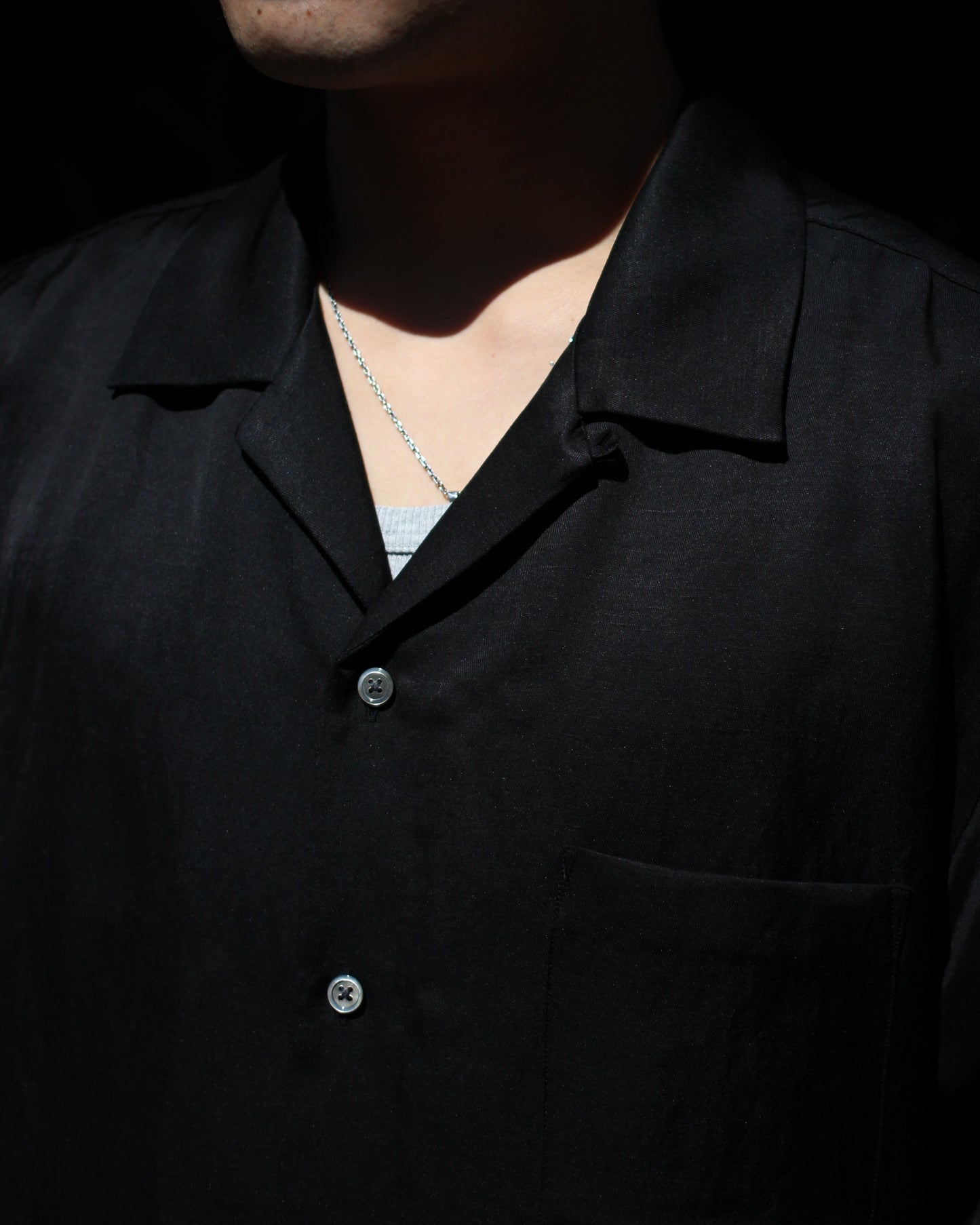 ssstein/VIS/LI BRIGHT TWILL OPEN COLLAR SS SHIRT "BLACK"