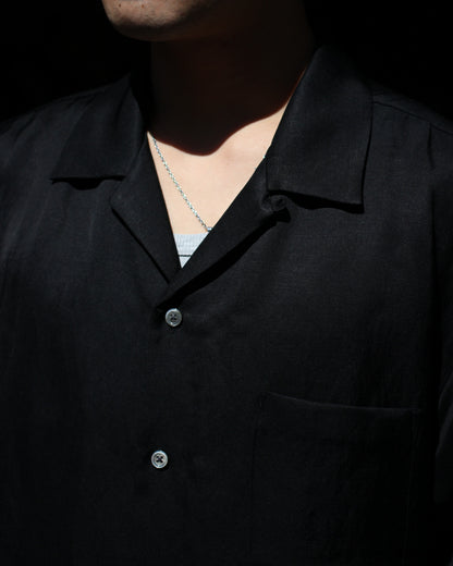 ssstein/VIS/LI BRIGHT TWILL OPEN COLLAR SS SHIRT "BLACK"