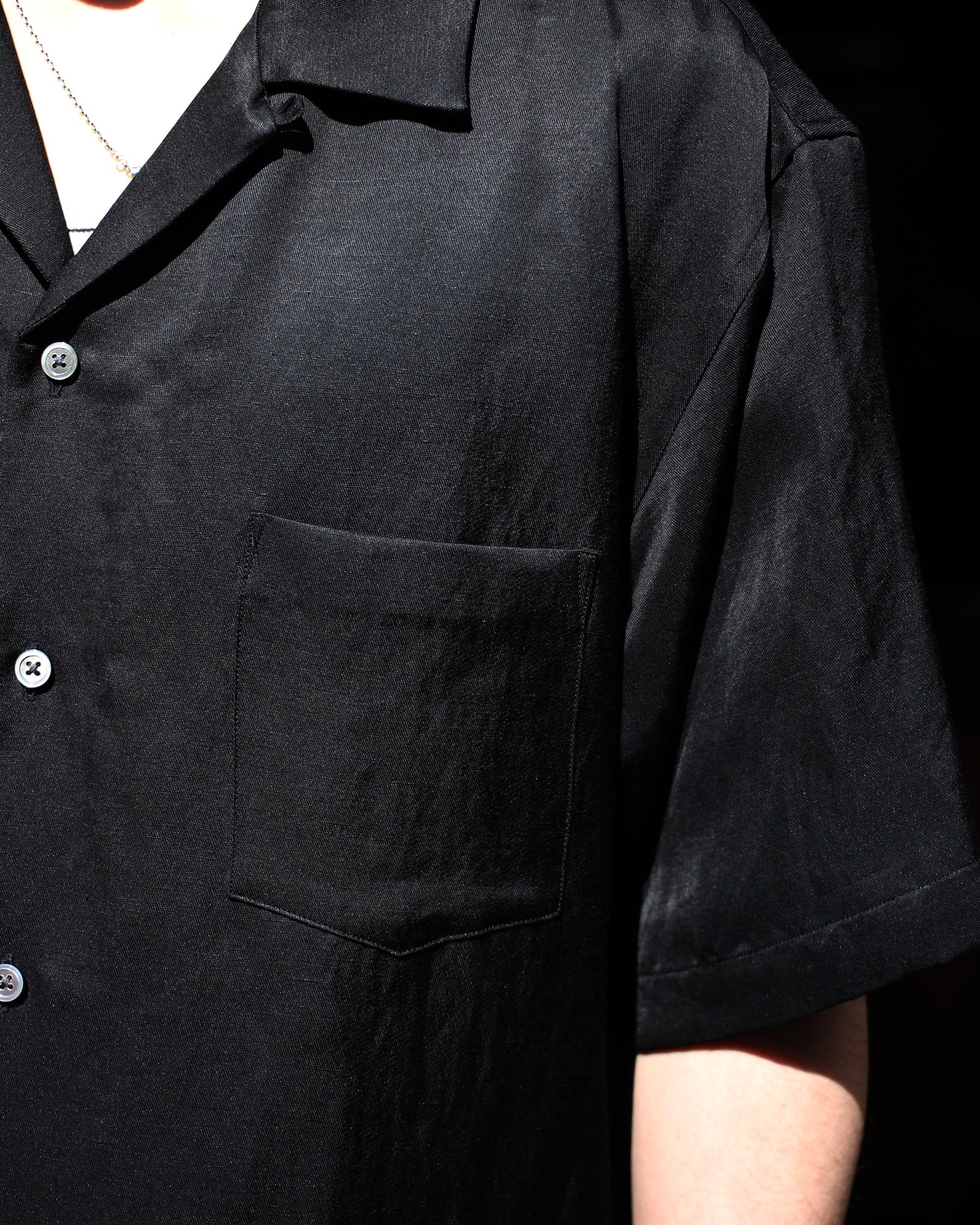 ssstein/VIS/LI BRIGHT TWILL OPEN COLLAR SS SHIRT "BLACK"