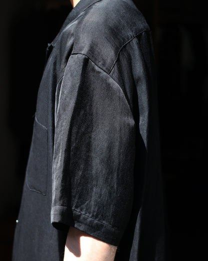 ssstein/VIS/LI BRIGHT TWILL OPEN COLLAR SS SHIRT "BLACK"