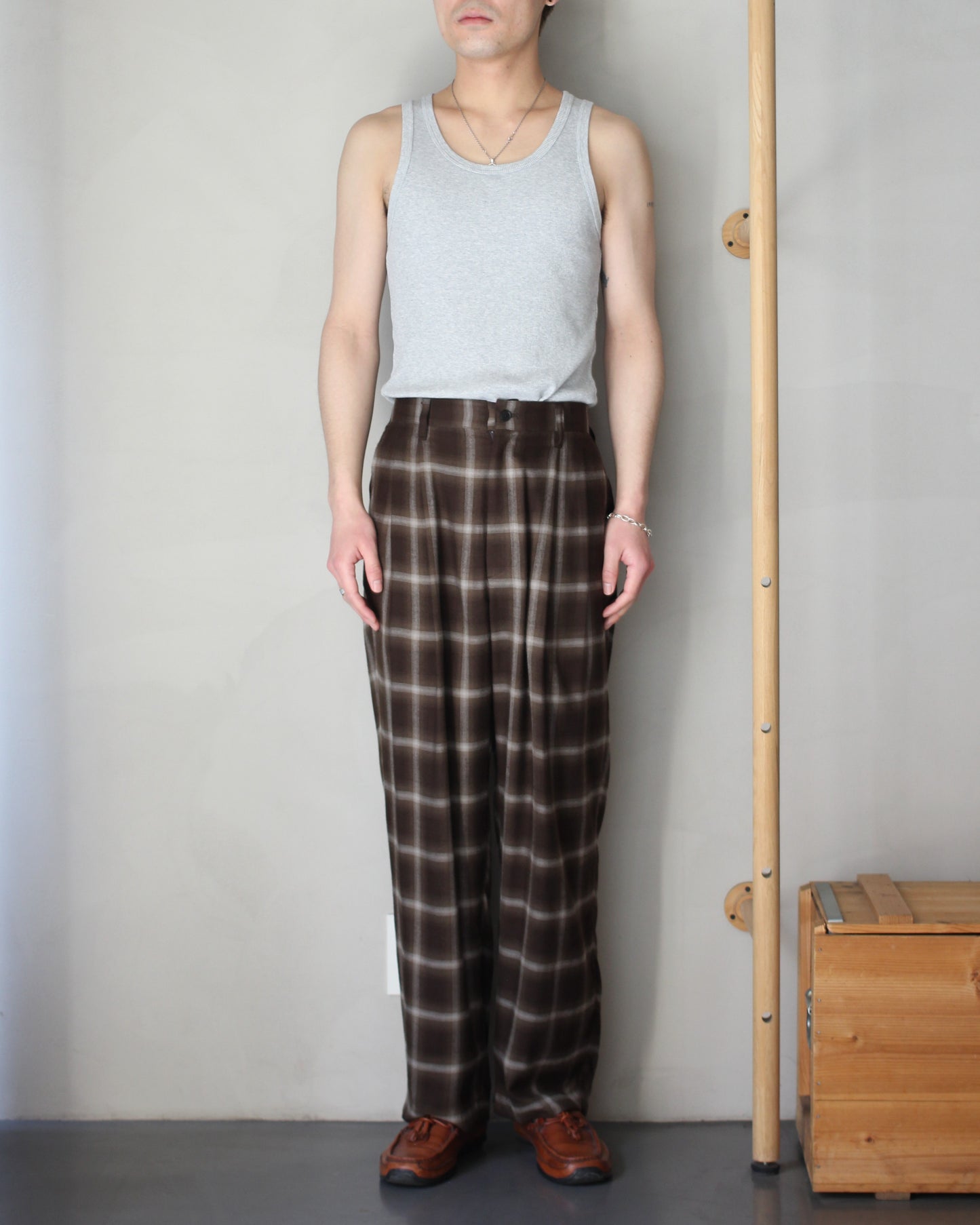 ssstein/LY/VIS CHECK WIDE EASY TROUSERS "BROWN OMBRE"