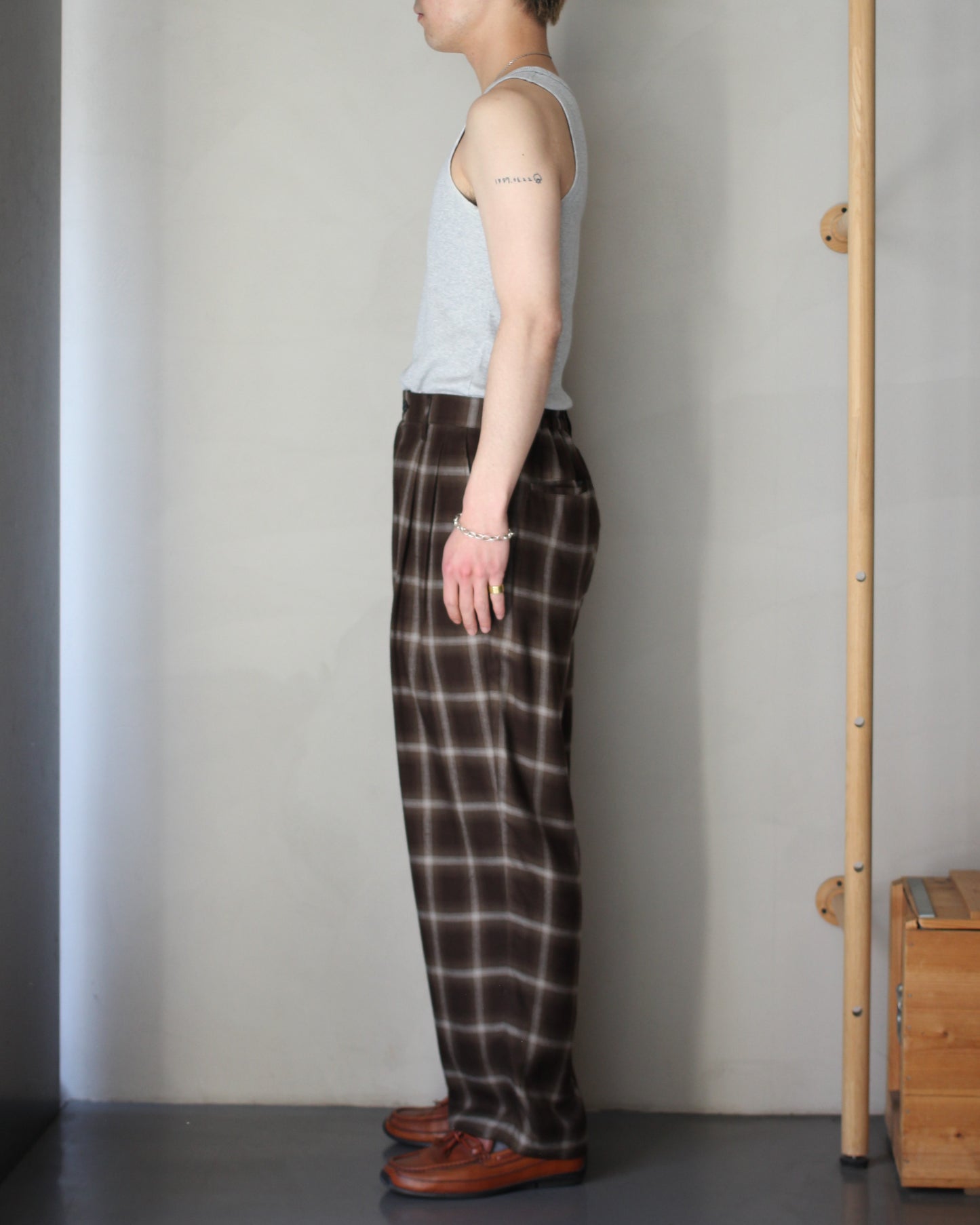 ssstein/LY/VIS CHECK WIDE EASY TROUSERS "BROWN OMBRE"