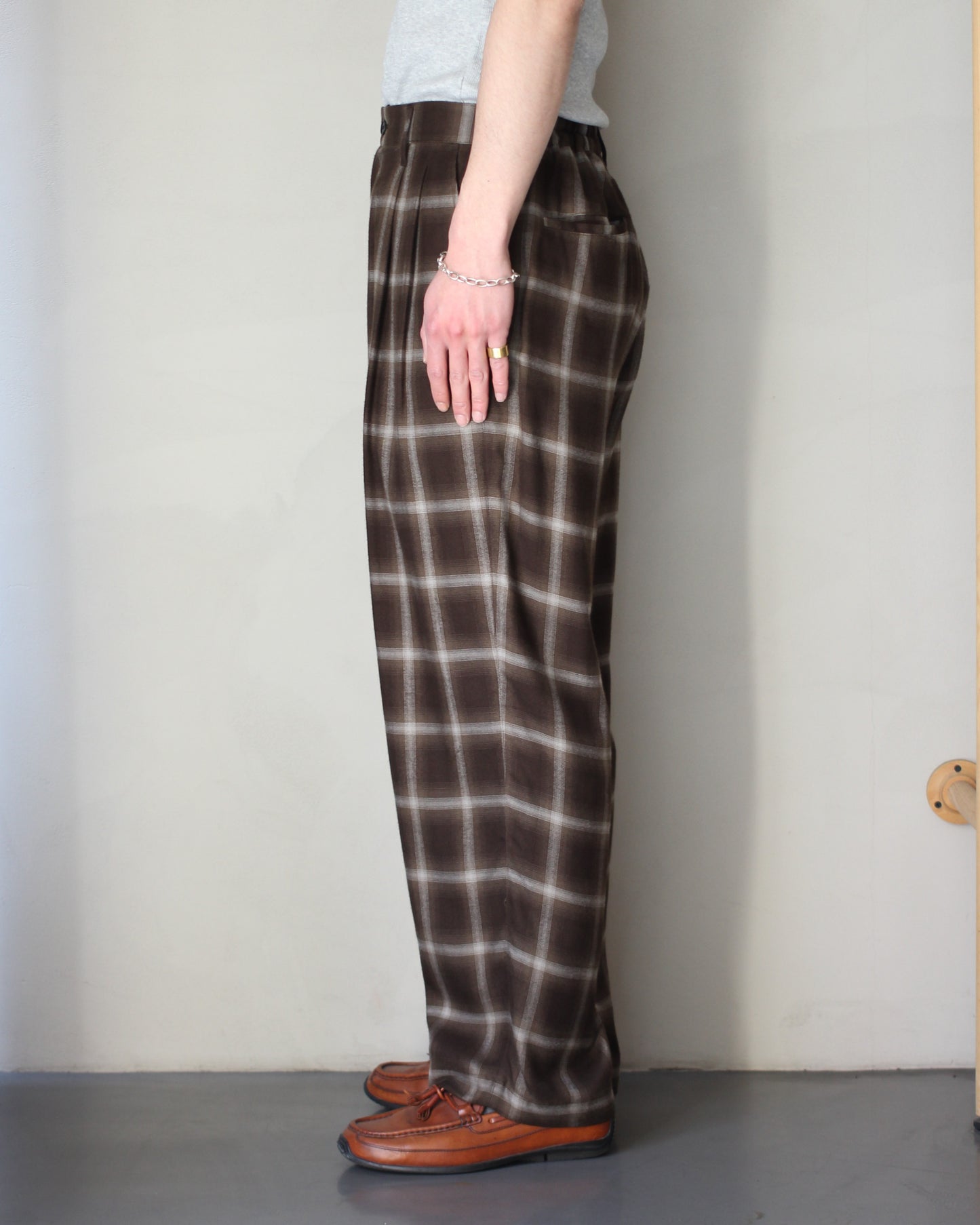ssstein/LY/VIS CHECK WIDE EASY TROUSERS "BROWN OMBRE"