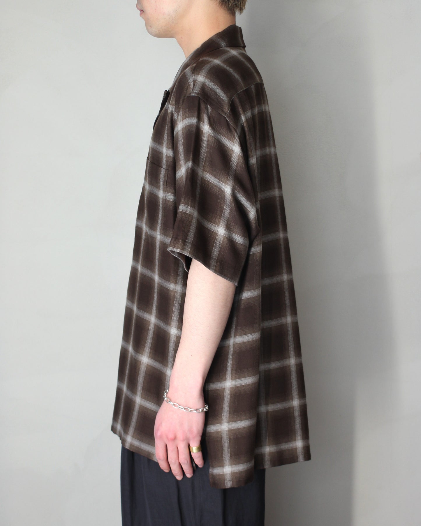 ssstein/LY/VIS CHECK OVERSIZED OPEN COLLAR SS SHIRT "BROWN OMBRE"