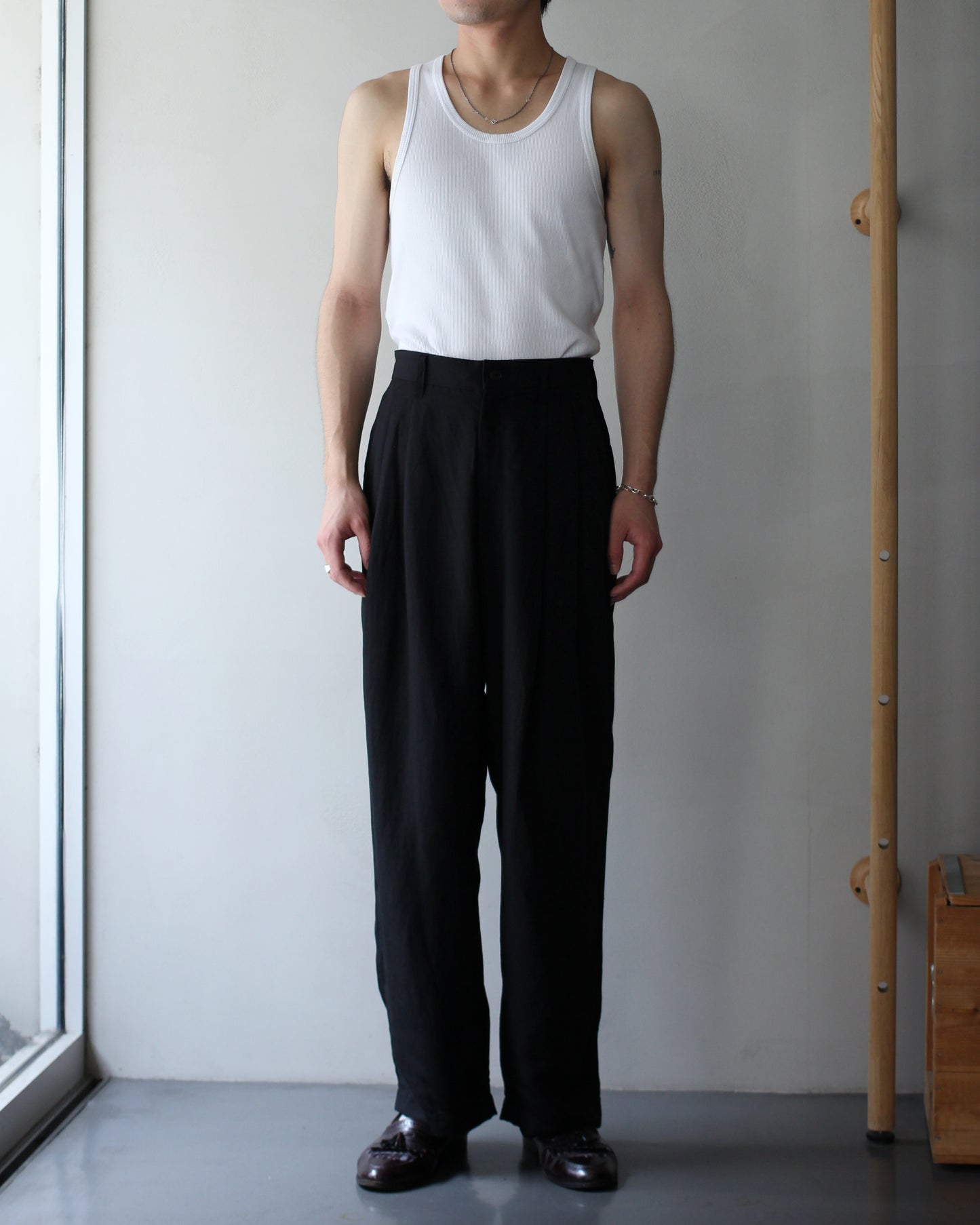 ssstein/RAYON/LINEN WIDE EASY TROUSERS "BLACK"