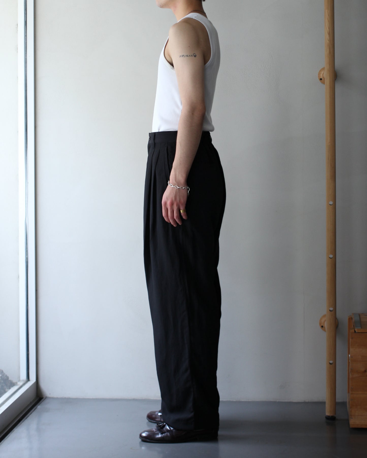 ssstein/RAYON/LINEN WIDE EASY TROUSERS "BLACK"