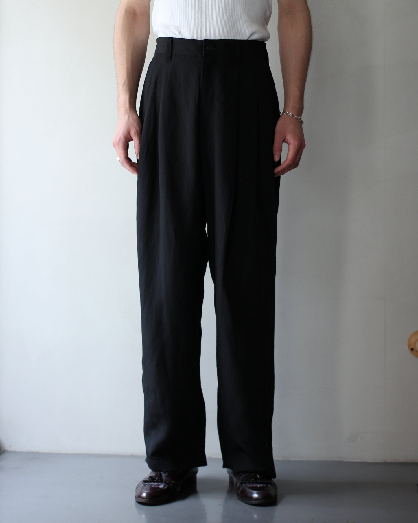 ssstein/RAYON/LINEN WIDE EASY TROUSERS "BLACK"