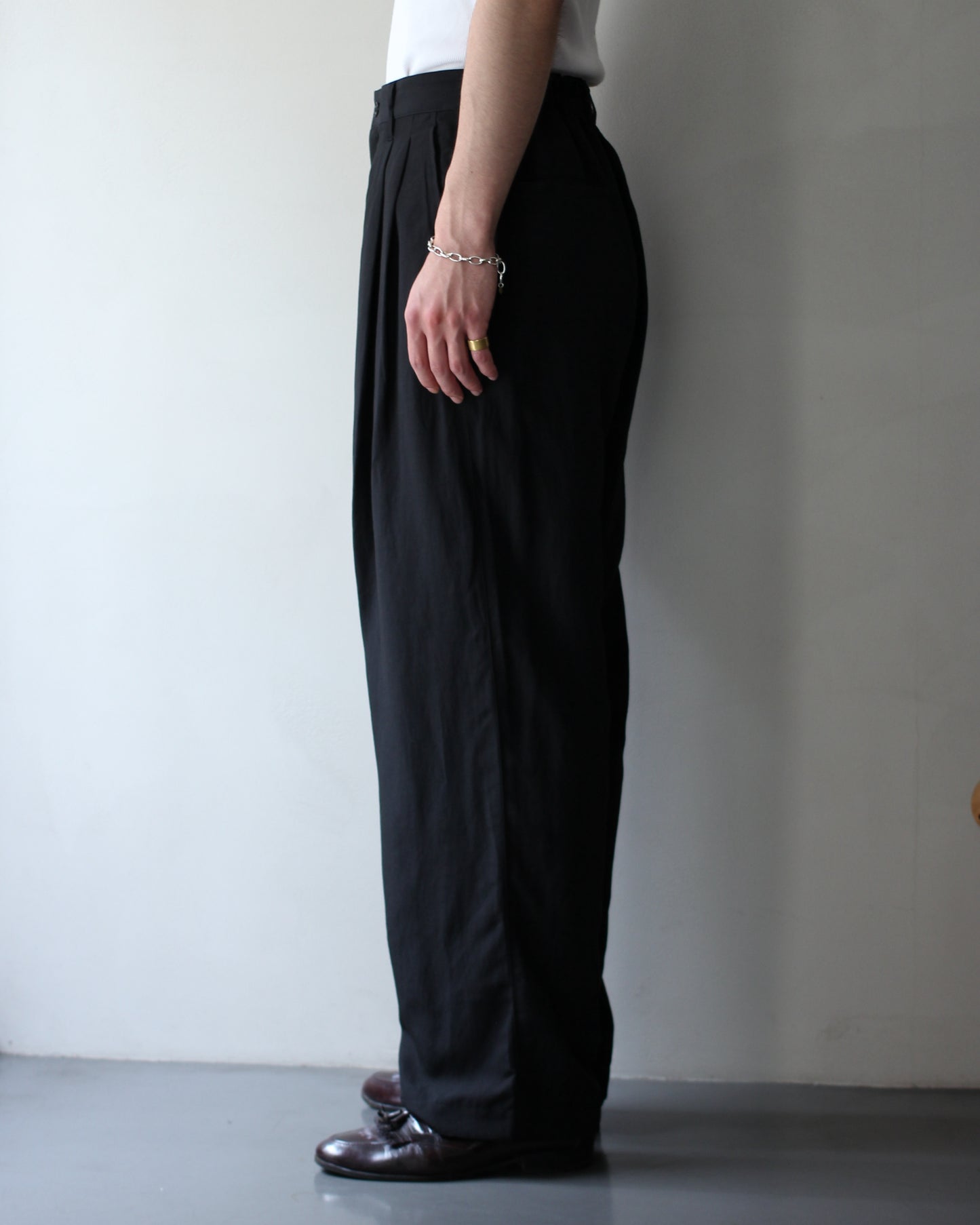 ssstein/RAYON/LINEN WIDE EASY TROUSERS "BLACK"
