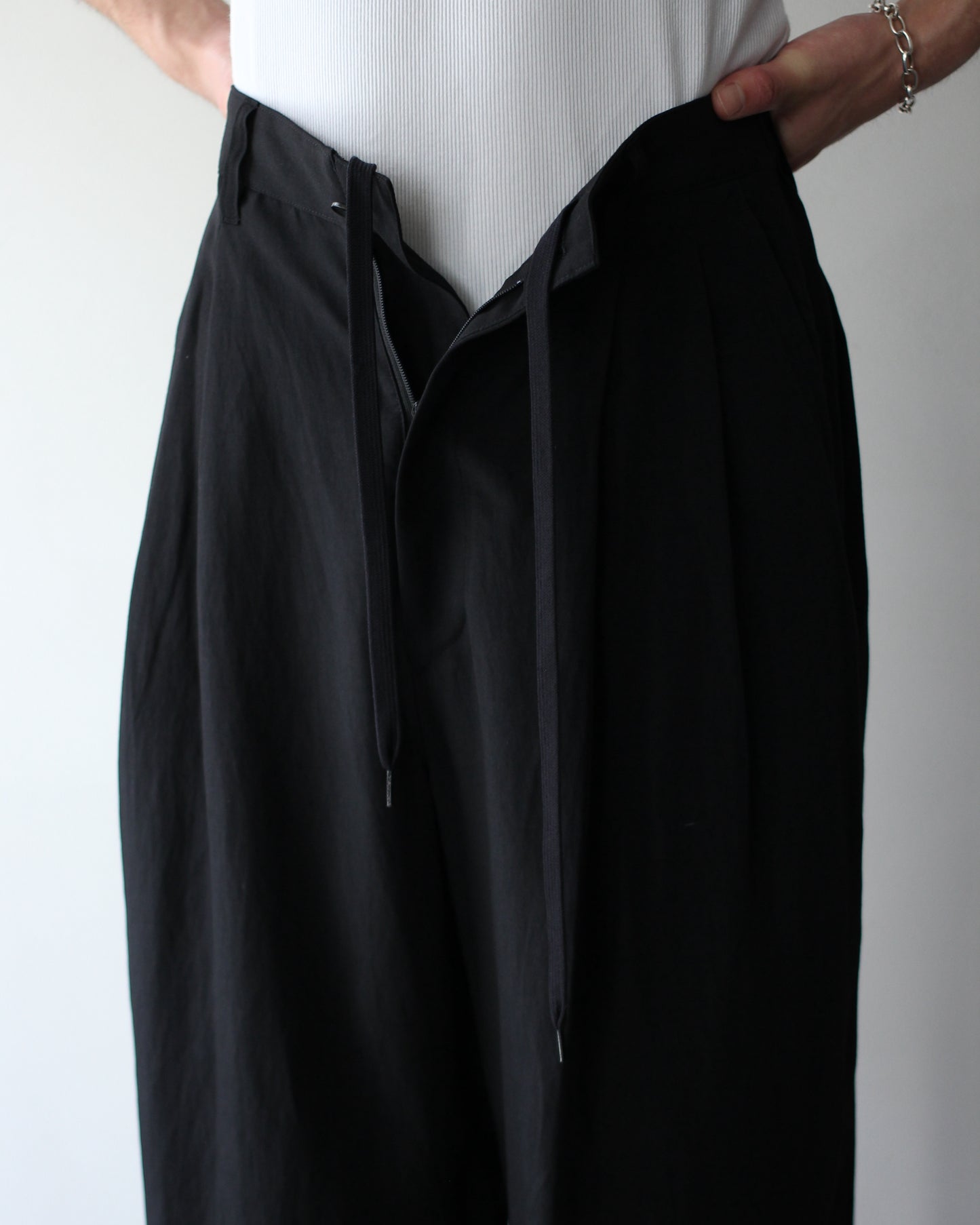 ssstein/RAYON/LINEN WIDE EASY TROUSERS "BLACK"