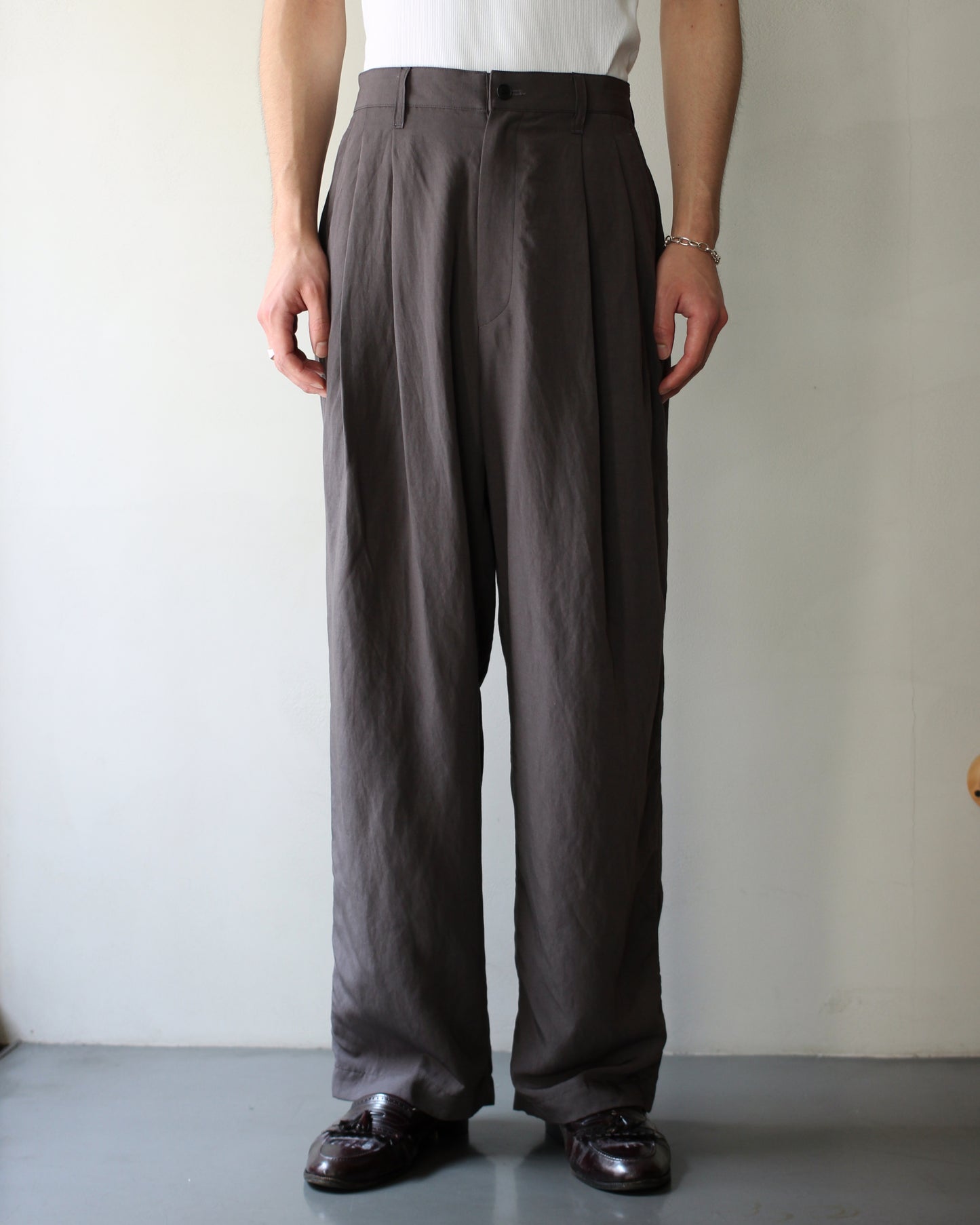 ssstein/RAYON/LINEN WIDE EASY TROUSERS  "CHARCOAL"