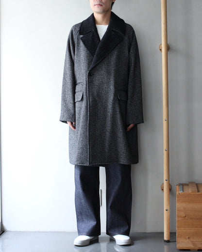 ULTERIOR/WOOL SILK KERSEY DB COAT ”BLACK IVORY”
