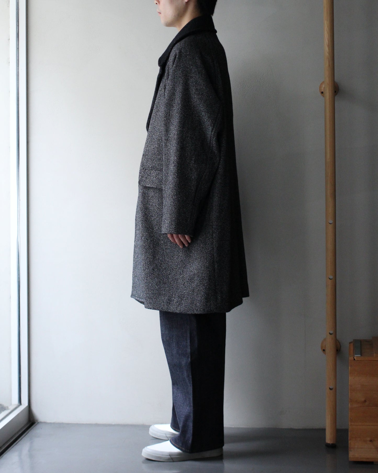 ULTERIOR/WOOL SILK KERSEY DB COAT ”BLACK IVORY”
