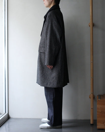 ULTERIOR/WOOL SILK KERSEY DB COAT ”BLACK IVORY”