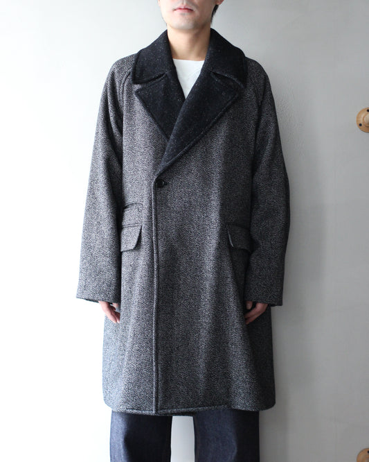 ULTERIOR/WOOL SILK KERSEY DB COAT ”BLACK IVORY”