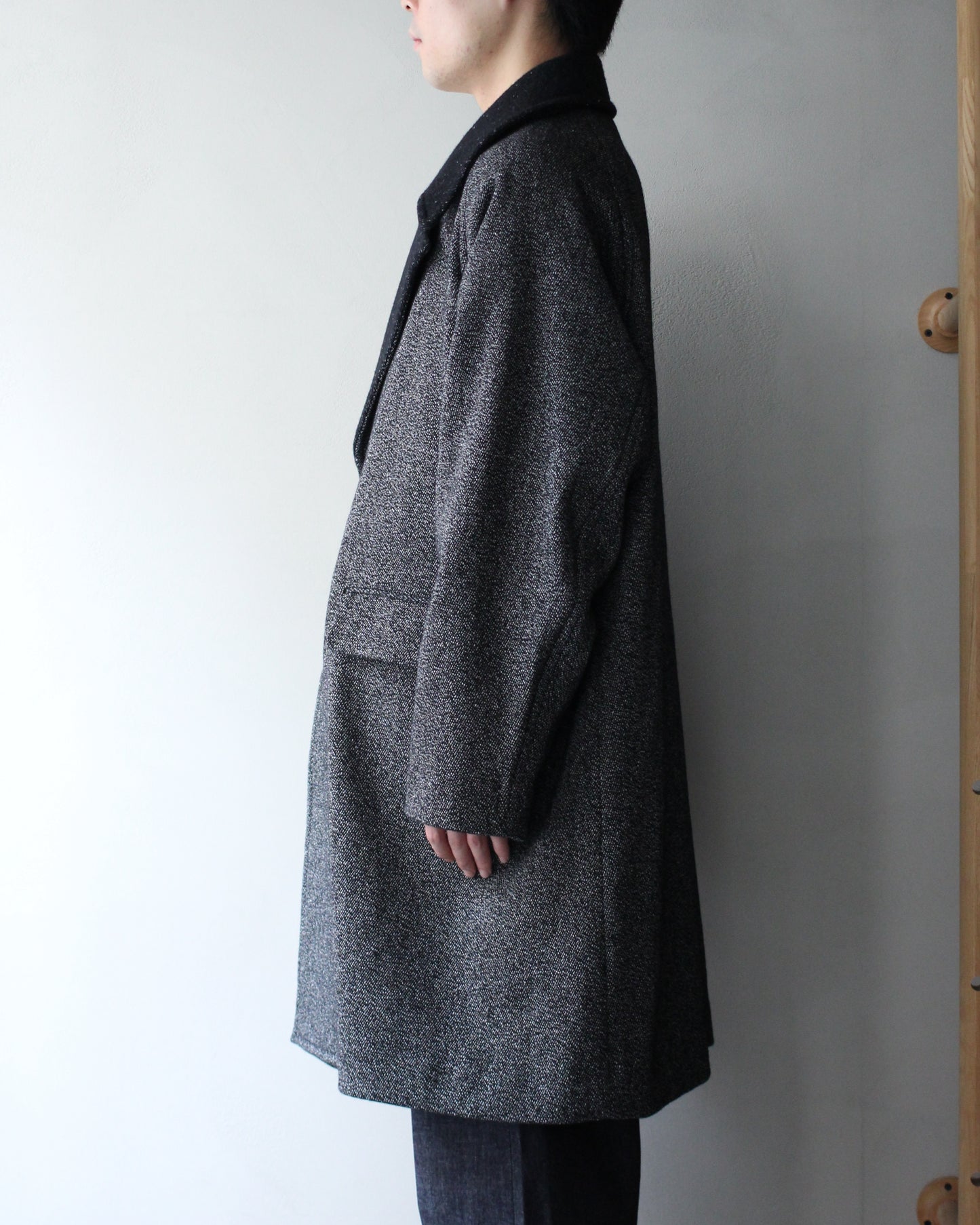 ULTERIOR/WOOL SILK KERSEY DB COAT ”BLACK IVORY”