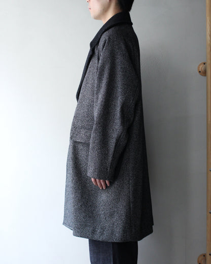 ULTERIOR/WOOL SILK KERSEY DB COAT ”BLACK IVORY”