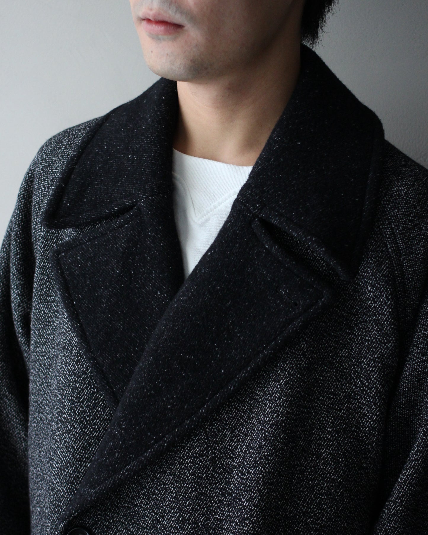ULTERIOR/WOOL SILK KERSEY DB COAT ”BLACK IVORY”