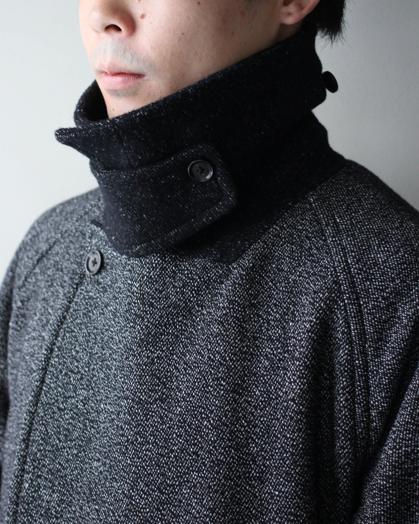 ULTERIOR/WOOL SILK KERSEY DB COAT ”BLACK IVORY”