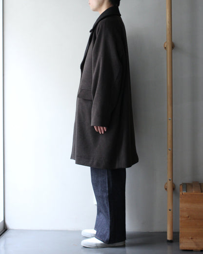 ULTERIOR/WOOL SILK KERSEY DB COAT ”KHAKI BLACK”