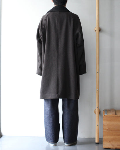ULTERIOR/WOOL SILK KERSEY DB COAT ”KHAKI BLACK”