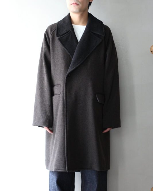 ULTERIOR/WOOL SILK KERSEY DB COAT ”KHAKI BLACK”