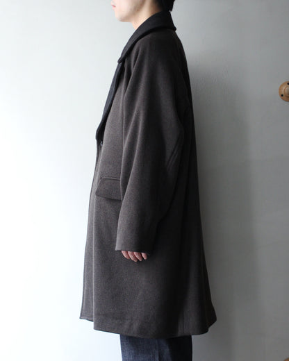 ULTERIOR/WOOL SILK KERSEY DB COAT ”KHAKI BLACK”