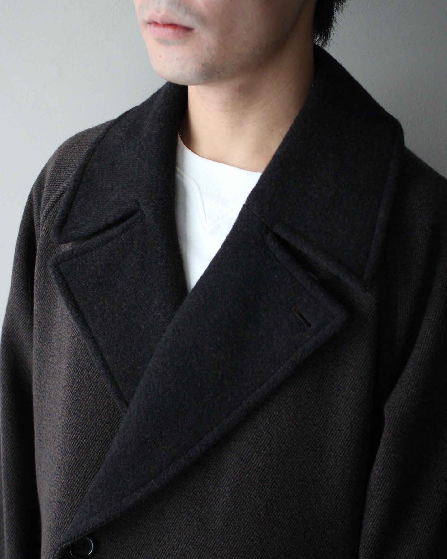 ULTERIOR/WOOL SILK KERSEY DB COAT ”KHAKI BLACK”