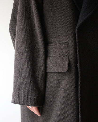 ULTERIOR/WOOL SILK KERSEY DB COAT ”KHAKI BLACK”