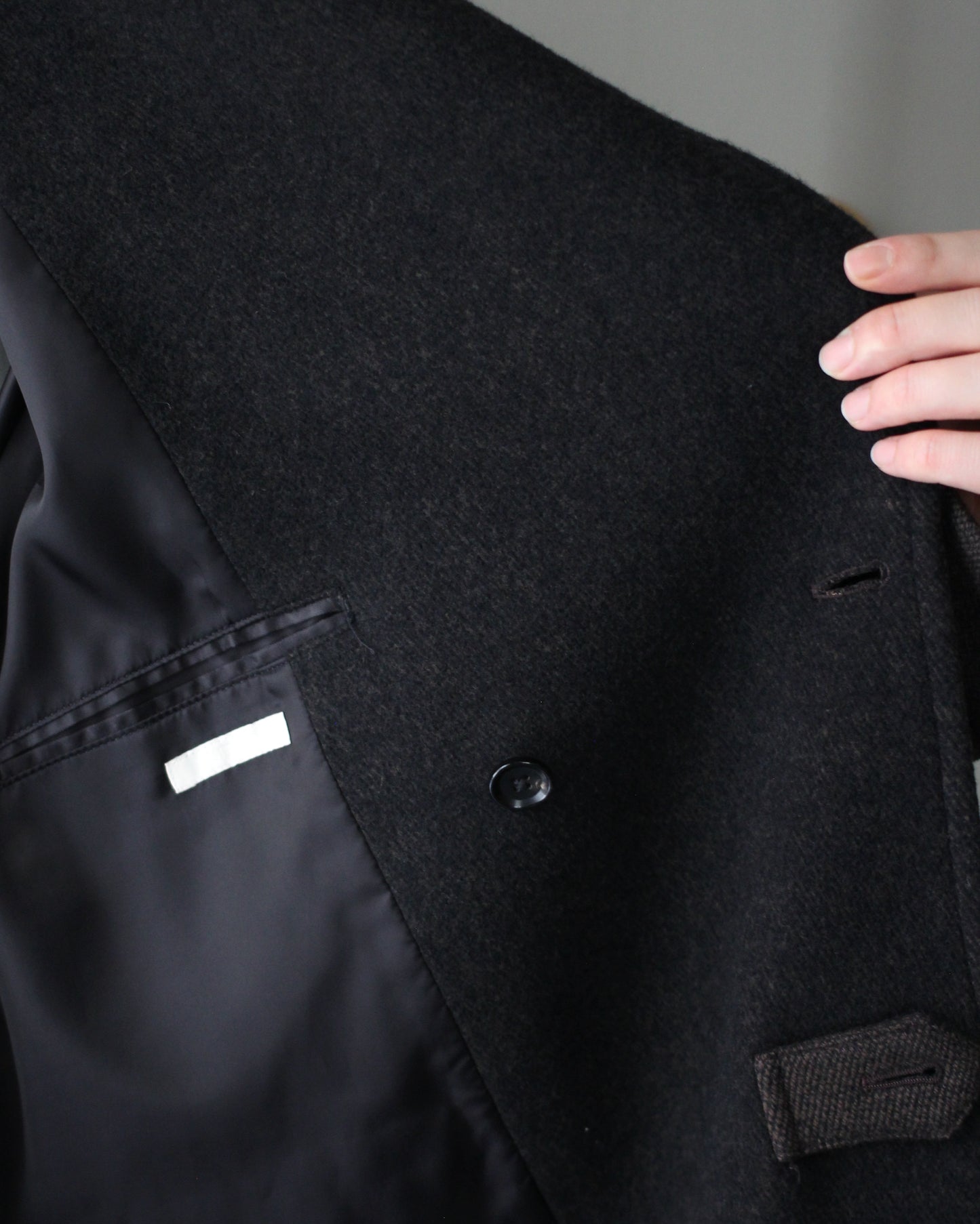 ULTERIOR/WOOL SILK KERSEY DB COAT ”KHAKI BLACK”
