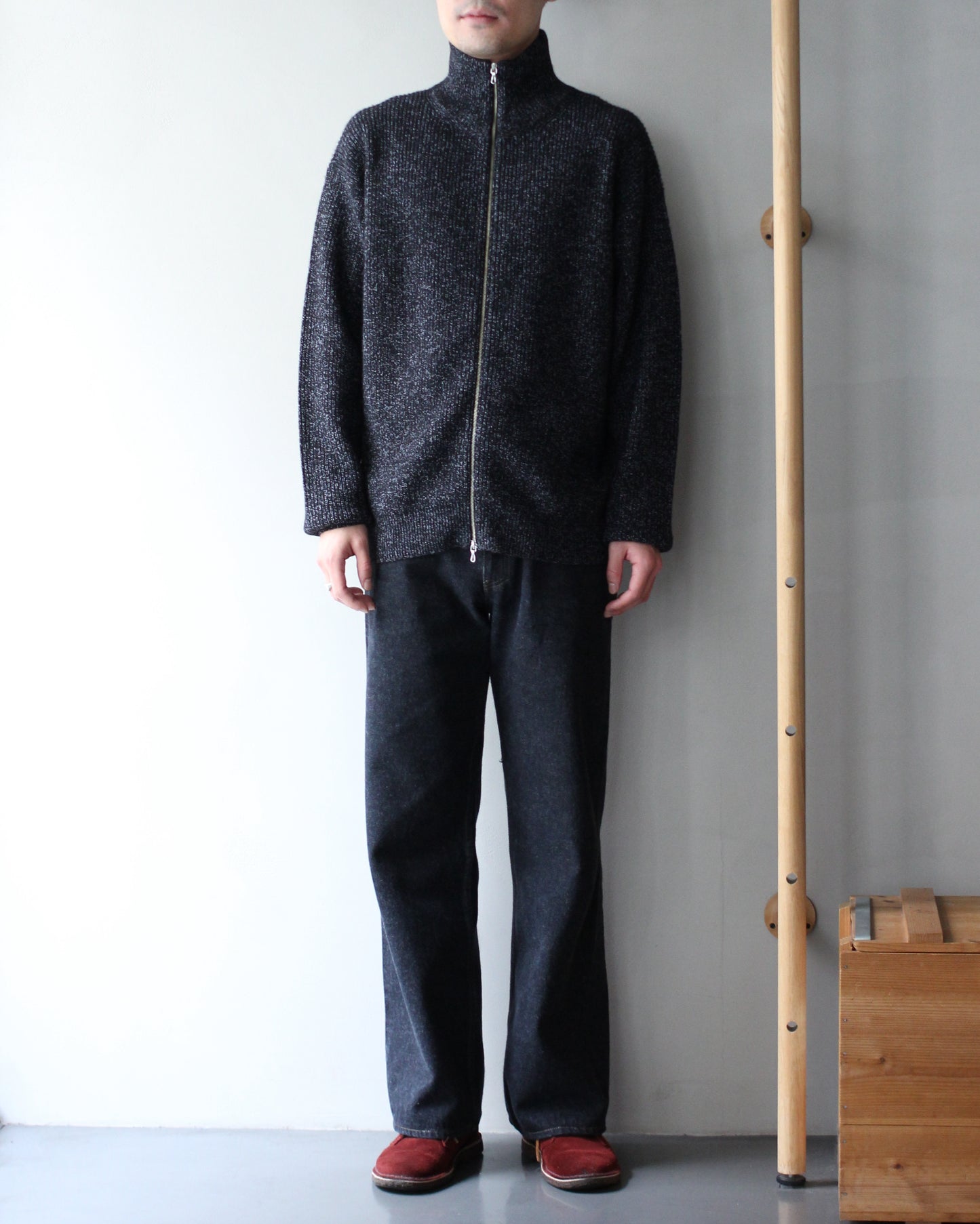 ULTERIOR/W/C MEALANGE RIB DRIVERS KNIT "BLACK MIX"　