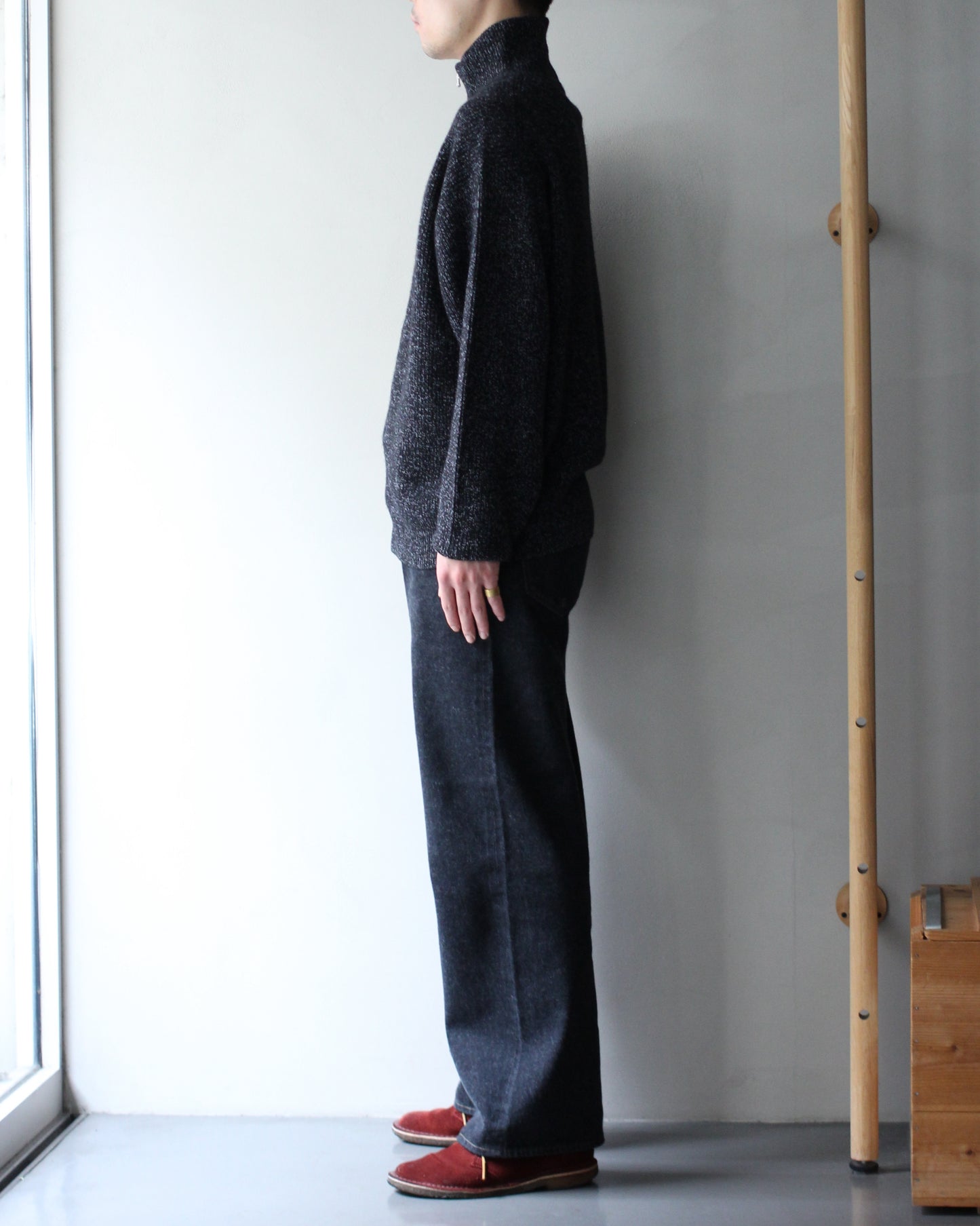 ULTERIOR/W/C MEALANGE RIB DRIVERS KNIT "BLACK MIX"　