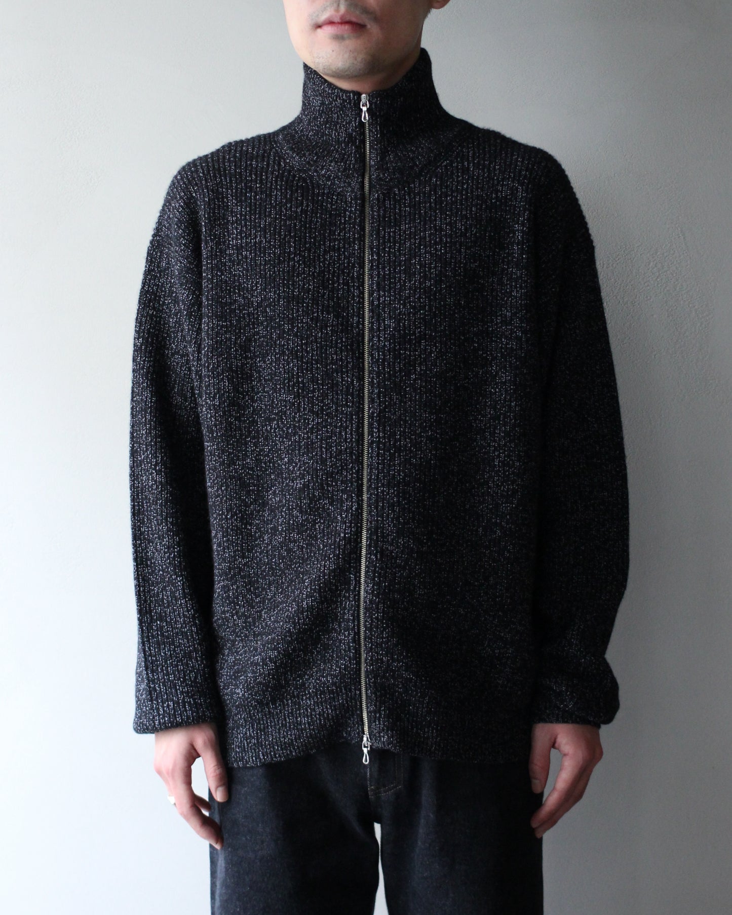 ULTERIOR/W/C MEALANGE RIB DRIVERS KNIT "BLACK MIX"　