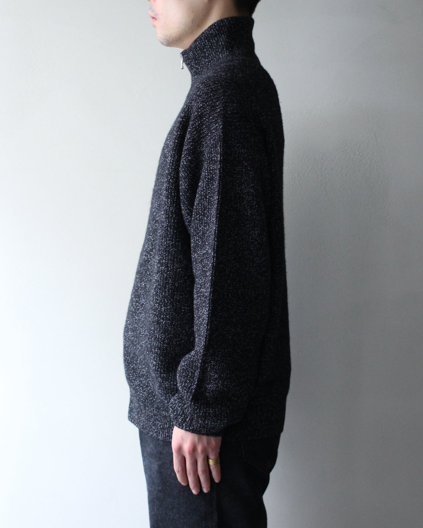 ULTERIOR/W/C MEALANGE RIB DRIVERS KNIT "BLACK MIX"　