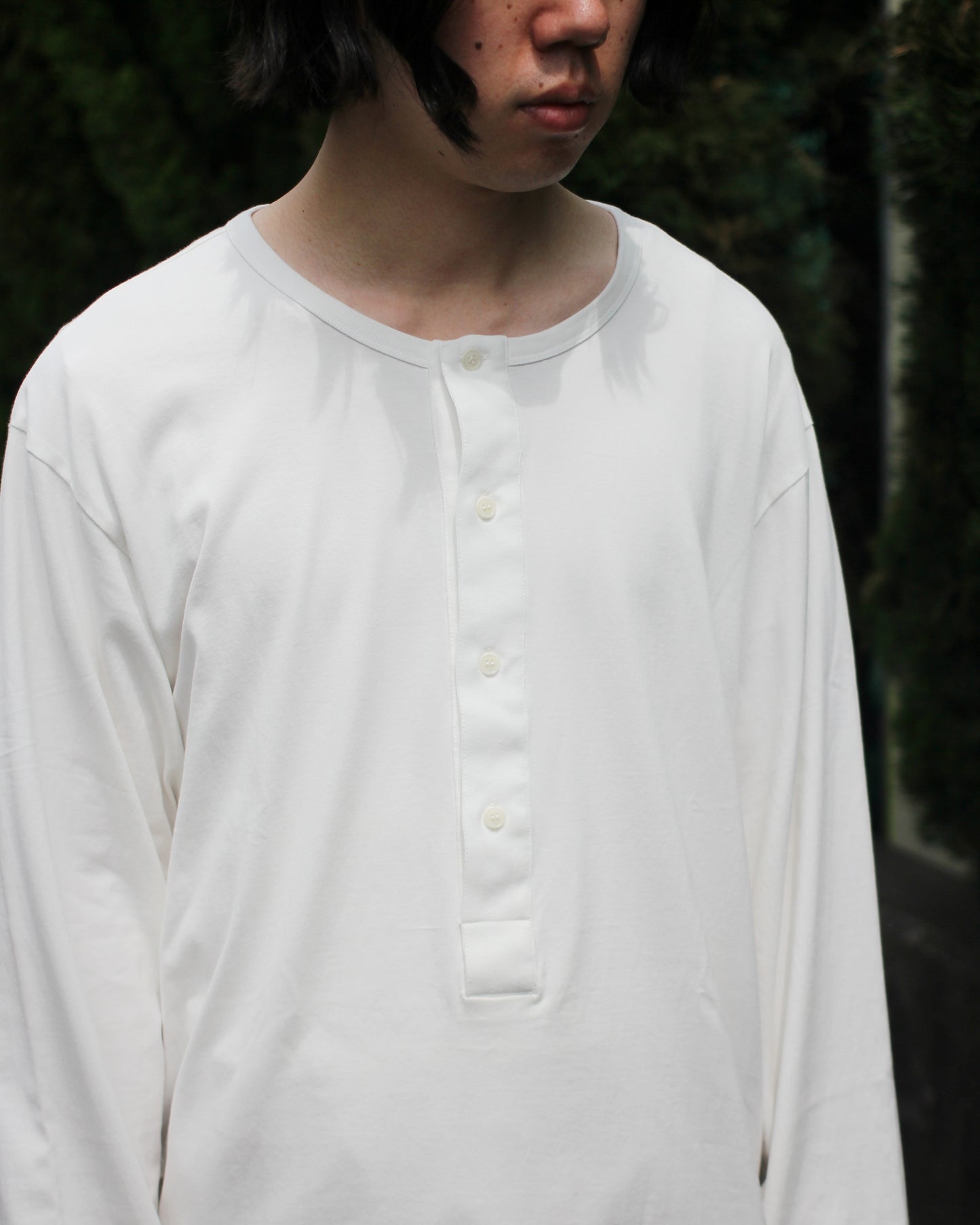 MATSUFUJI / Henley Neck Long Sleeve Shirt “WHITE”