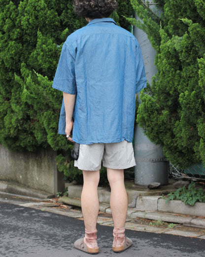 Caledoor / cotton Linen Open Collar Shirt"INDIGO"