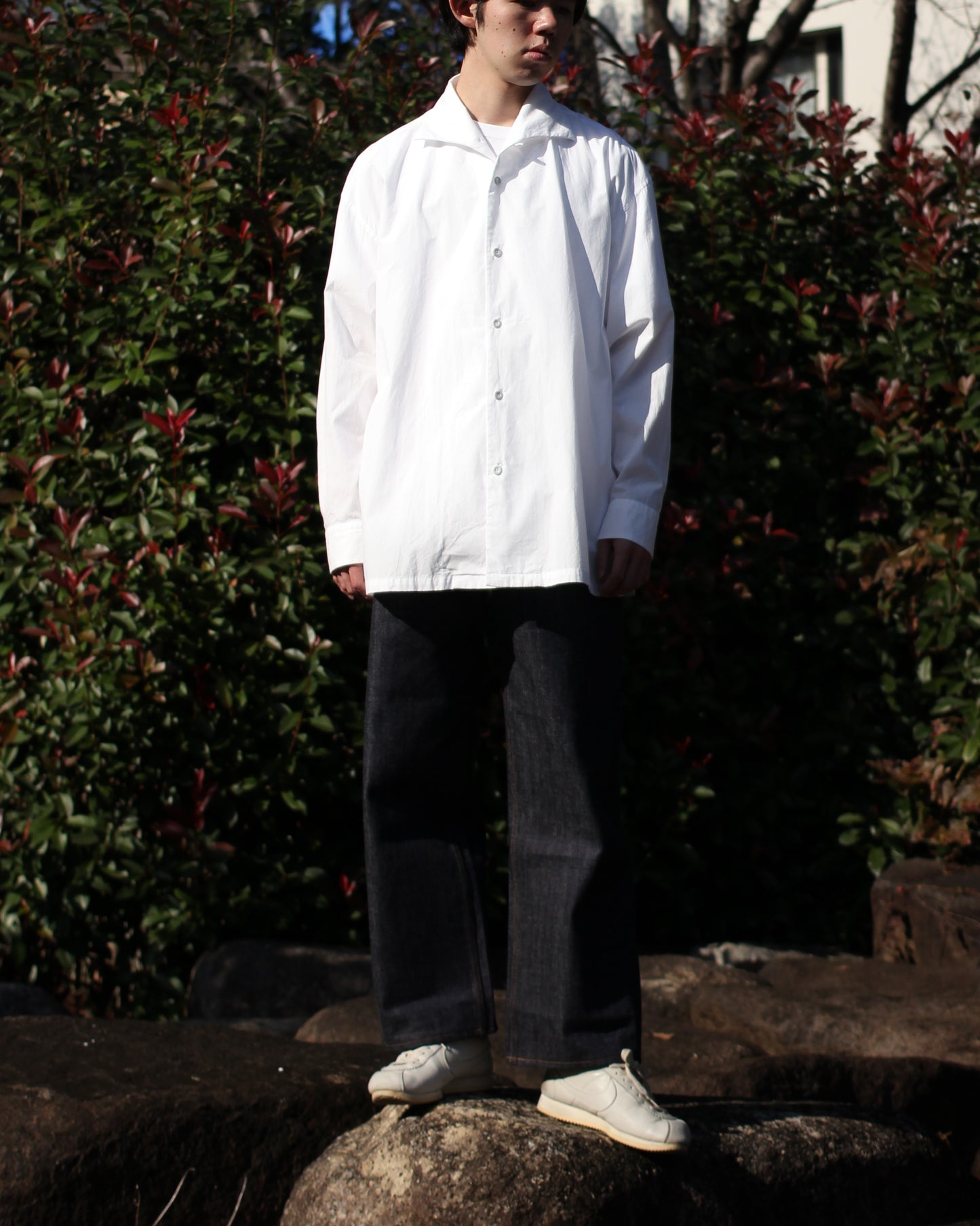 SOWBOW(蒼氓)/ONE PIECE COLLAR SHIRT（ワンピースカラーシャツ）"WHITE"