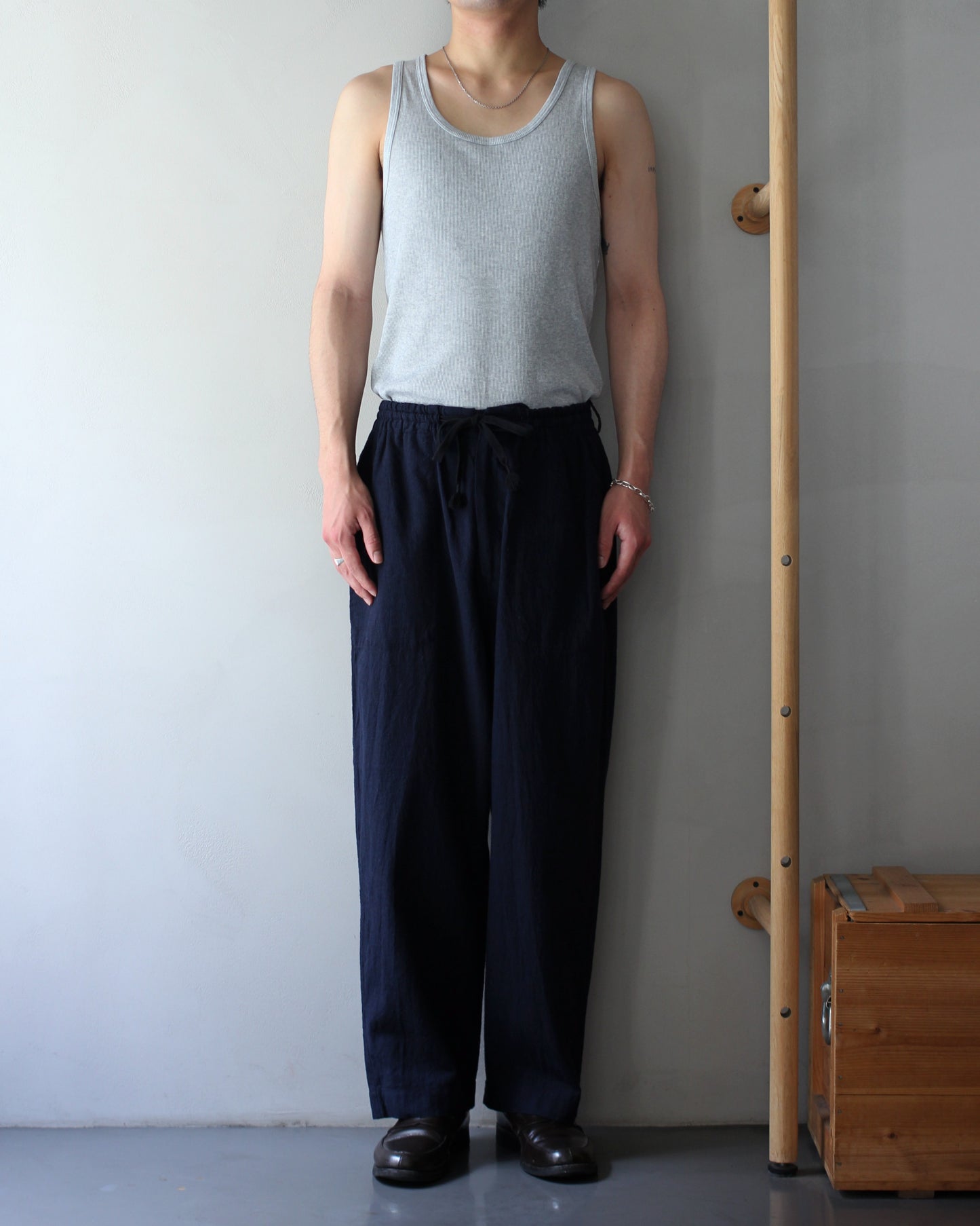 SOWBOW(蒼氓)/EZ PANTS (WIDE) LI/C HOUNDSTOOTH "BLACK×NAVY"