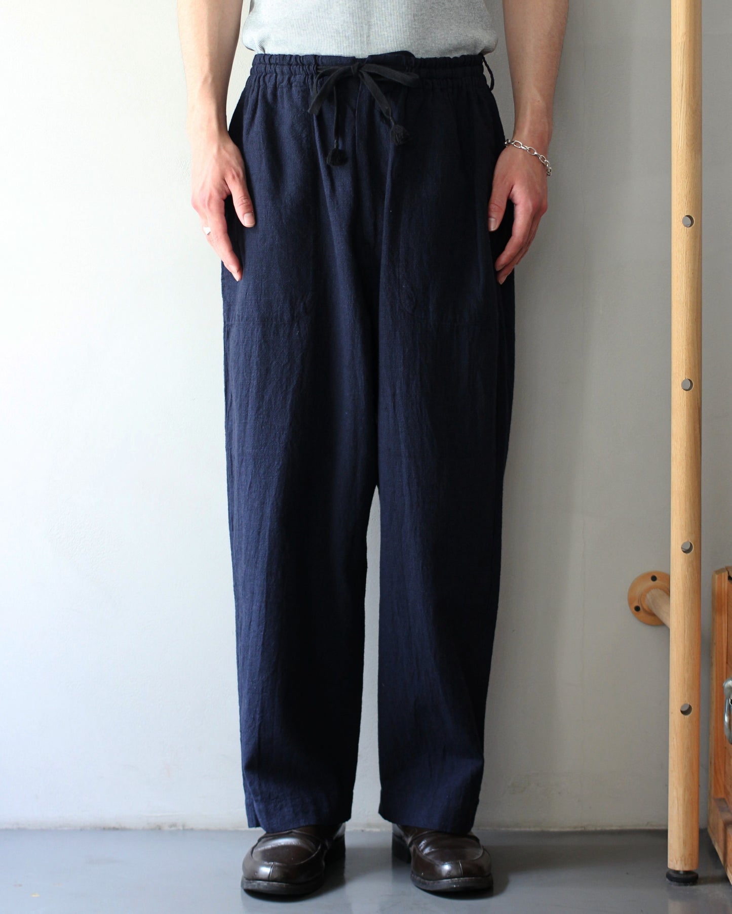 SOWBOW(蒼氓)/EZ PANTS (WIDE) LI/C HOUNDSTOOTH "BLACK×NAVY"