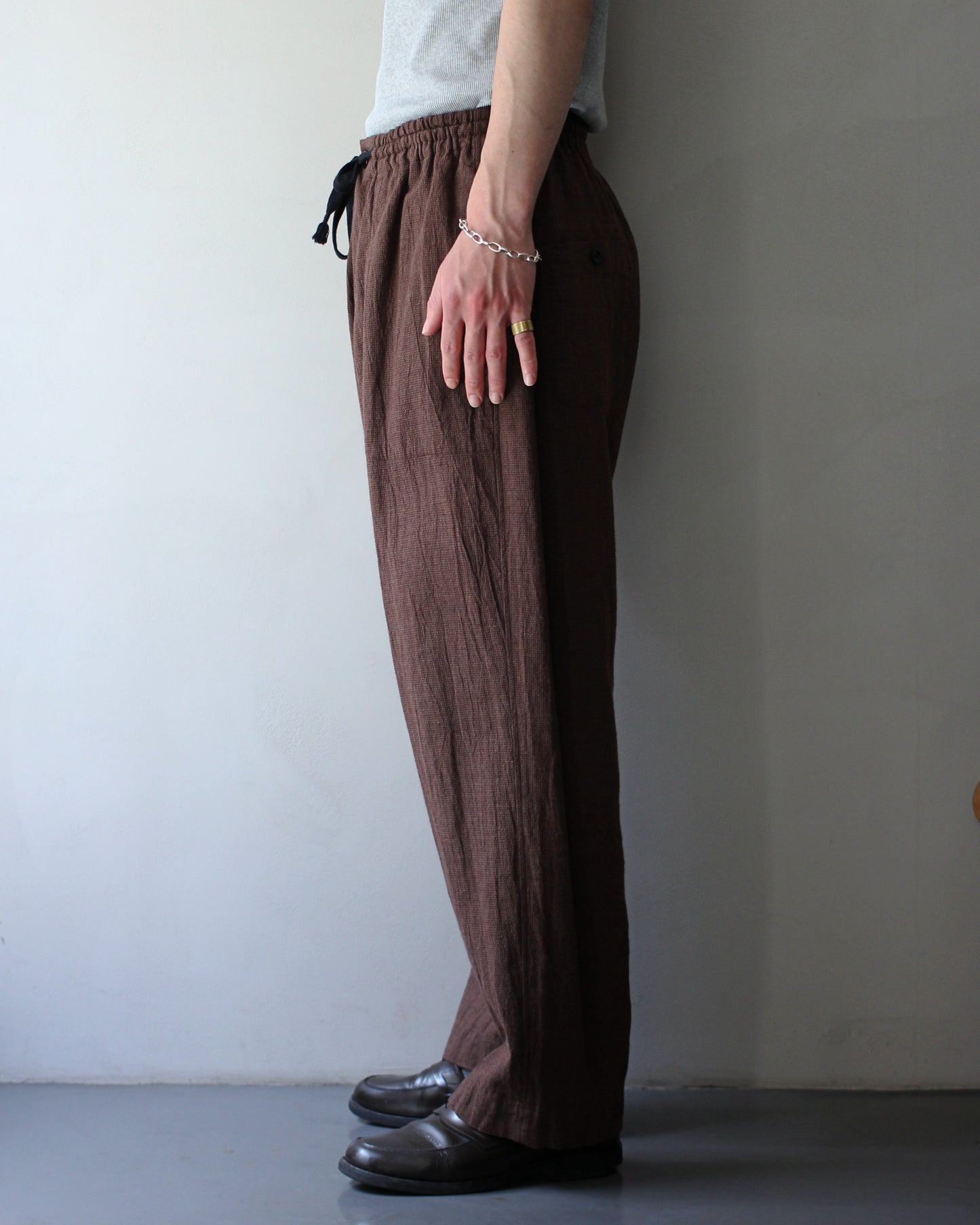 SOWBOW(蒼氓)/EZ PANTS (WIDE) LI/C HOUNDSTOOTH "BROWN×GREEN"