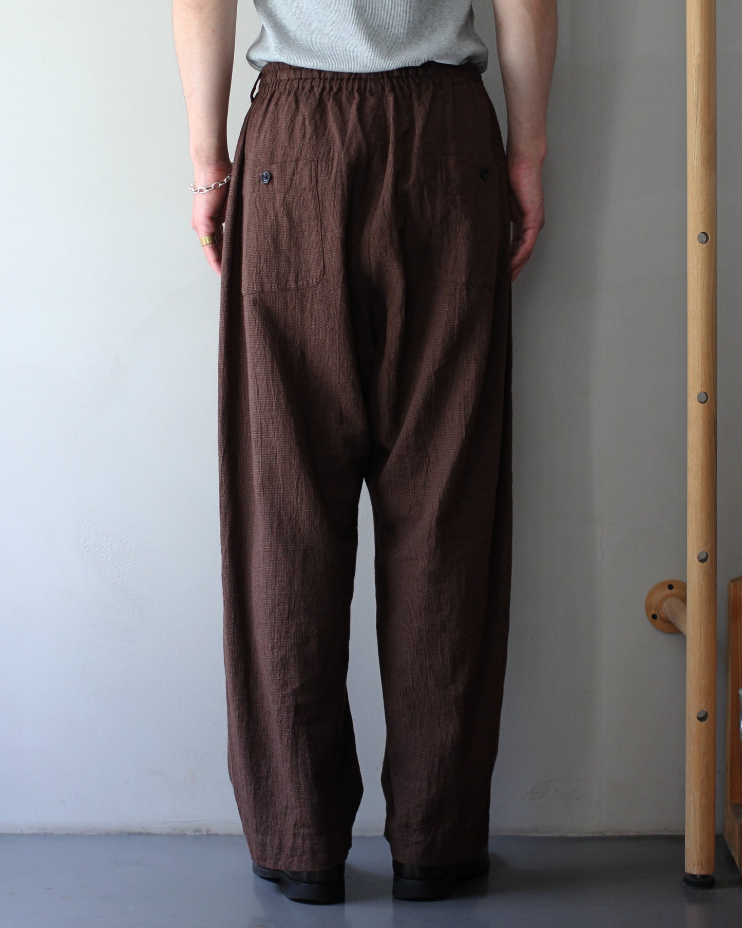 SOWBOW(蒼氓)/EZ PANTS (WIDE) LI/C HOUNDSTOOTH "BROWN×GREEN"